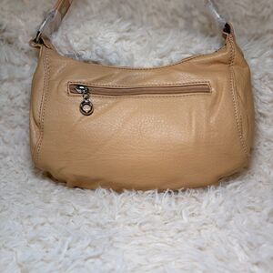 New Y2K Studded Tan Faux Leather Shoulder Bag Baguette Hobo Purse Silver Rivets